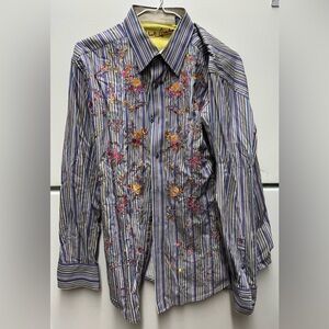 Robert Graham Multicolor Striped Floral Shirt